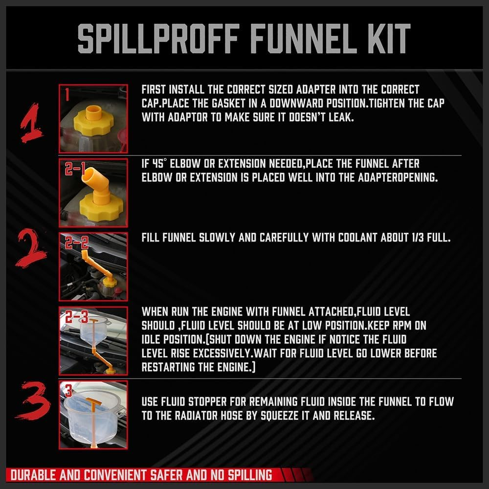 SEDY 19-Pieces No Spill Coolant Filling Funnel Kit, Spill Proof Radiator Funnel Bleeder with Adapters.General-Purpose image number 4