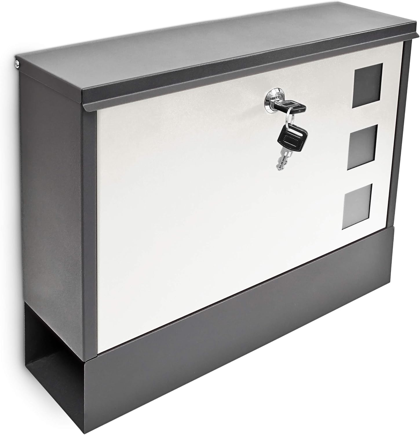 Relaxdays Modern Two Coloured Mailbox Letterbox Lockable with Two Keys and Newspaper Slot, Black-White