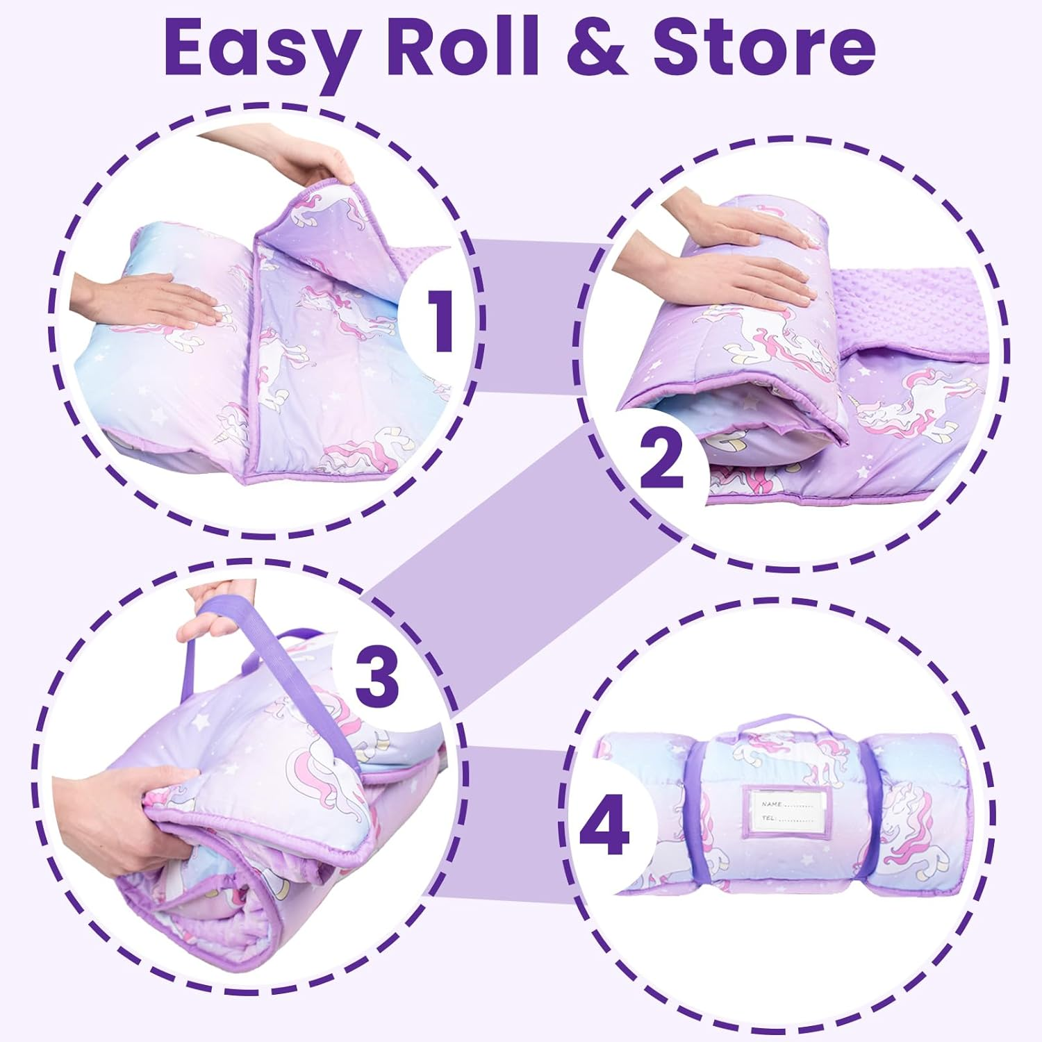 55"X22"X3" Nap Mat with Removable Pillow & Blanket, Kids Sleeping Bag with Reinforced Seams, Super Thick Padding Toddler Nap Mat for Daycare,Preschool,Kindergarten - Dinosaur image number 3