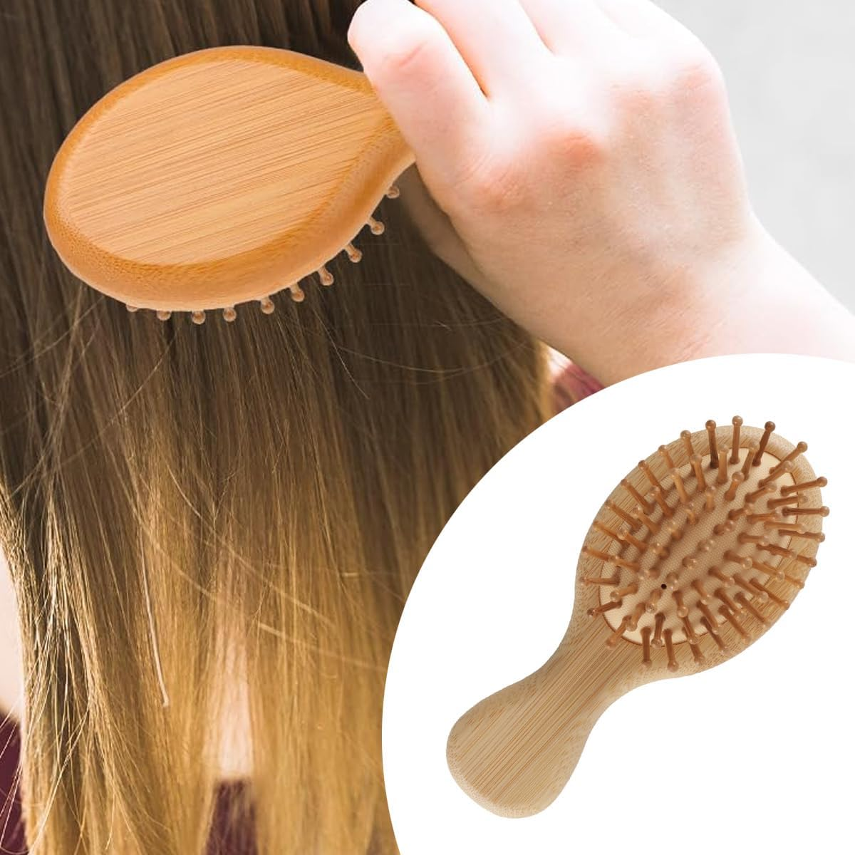 Orivin Mini Bamboo Brush for Hair Growth, Natural Wooden Scalp Brush Small Hair Scalp Massager Detangling Hairbrush