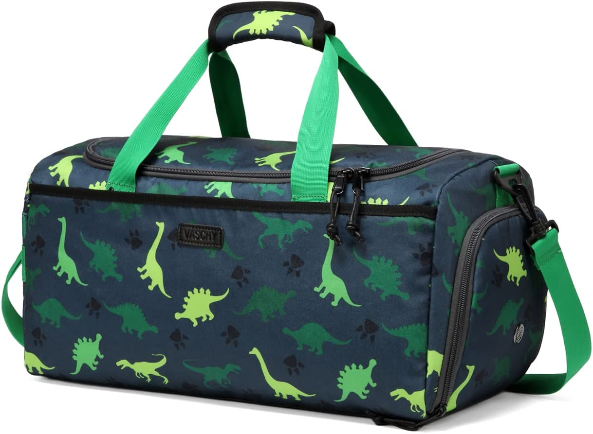 Kids Duffle Bag,Vaschy Travel Bag for Toddler Children Boys Water Resistant Overnight Duffel Ballet Dance Sport Carry on Weekender Bag with Shoes Compartment Dry Wet Pocket Green Space