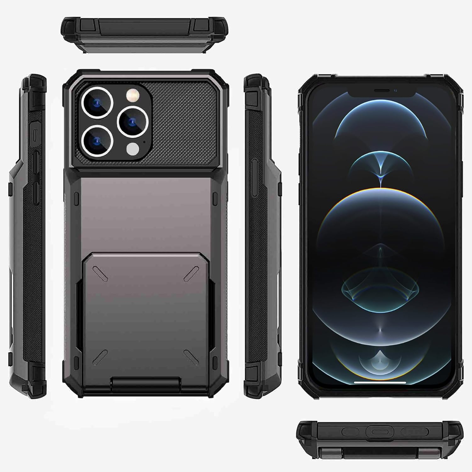 For Iphone 12 Pro Max Case with Card Holder[Store 5 Cards] Wallet Case with Hidden Card Slot, Heavy Dual Layer Shockproof Protective Phone Cover for Apple Iphone 12 Pro Max,Grey