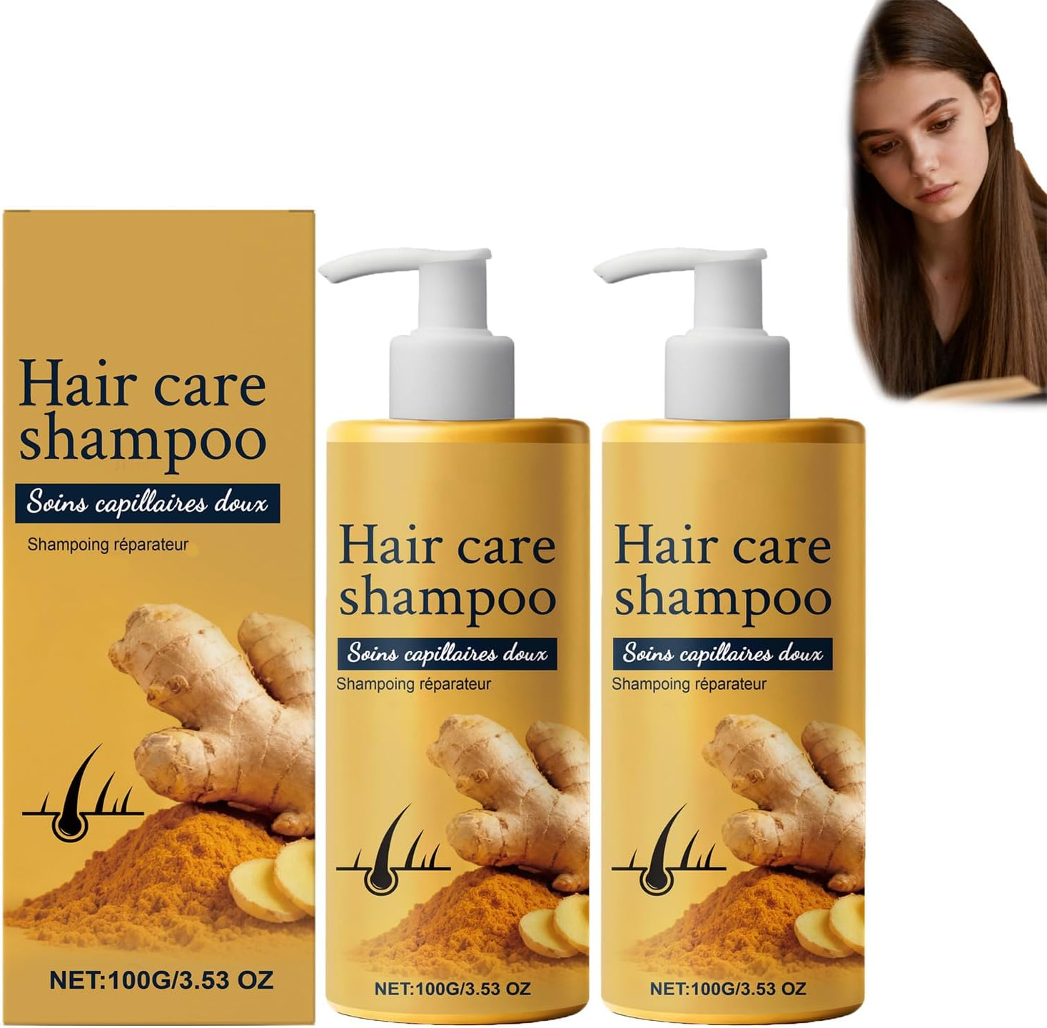 Ginger Hair Care Shampoo,Anti-Hair Oily Skin Sha/Mpoo for Women & Men,Dry Scalp Care Sh/Ampoo Ginger Contains Oil Strengthen Hair for Men and Women (2 PCS)