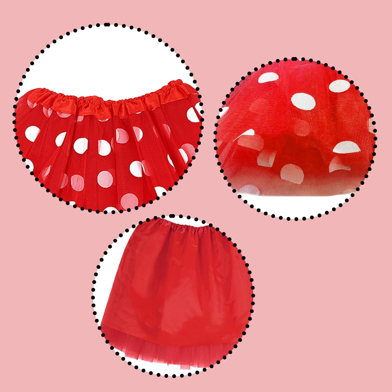 Mouse Costume Children, 7-Piece Girls' Mini Mouse Costume, Red Pink Tutu + Mouse Ears + Nose + Bow Tie + Tail + Gloves + Hair Ties, Children'S Costumes Girls Carnival Costume Children image number 6