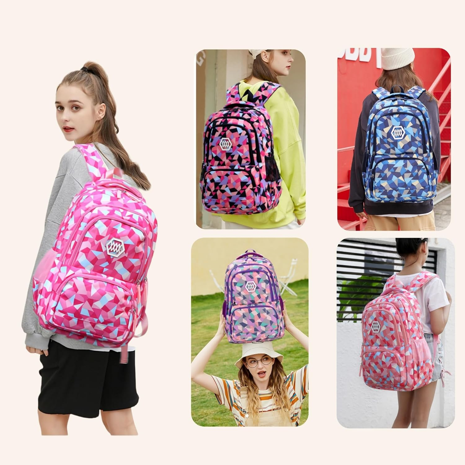 Bansusu Geometric Prints Primary School Student Satchel Backpack for Girls image number 6