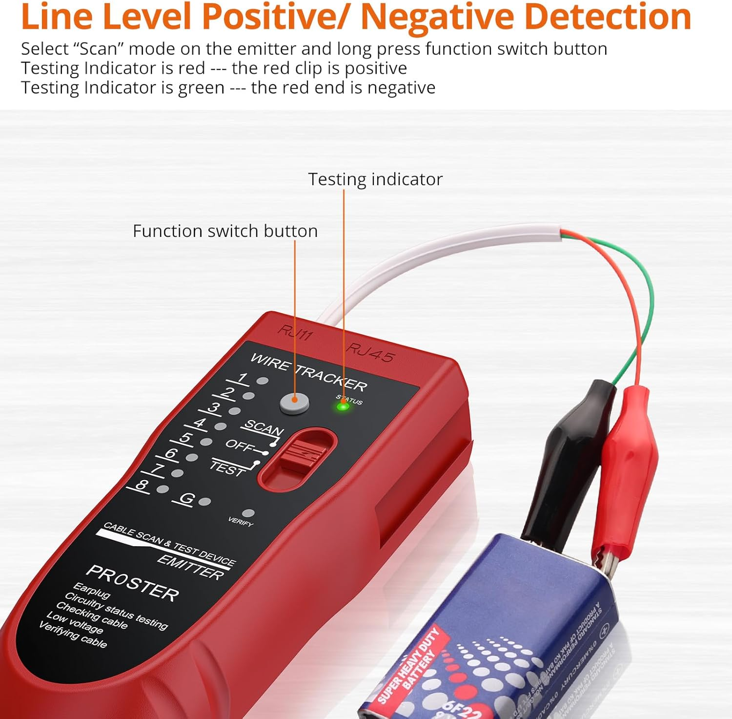 Proster Wire Tracker RJ11 RJ45 Finder Ethernet LAN Multifunction Toner Tracer Network Cable Collation Telephone Line Tester Continuity Checking (Red) image number 5