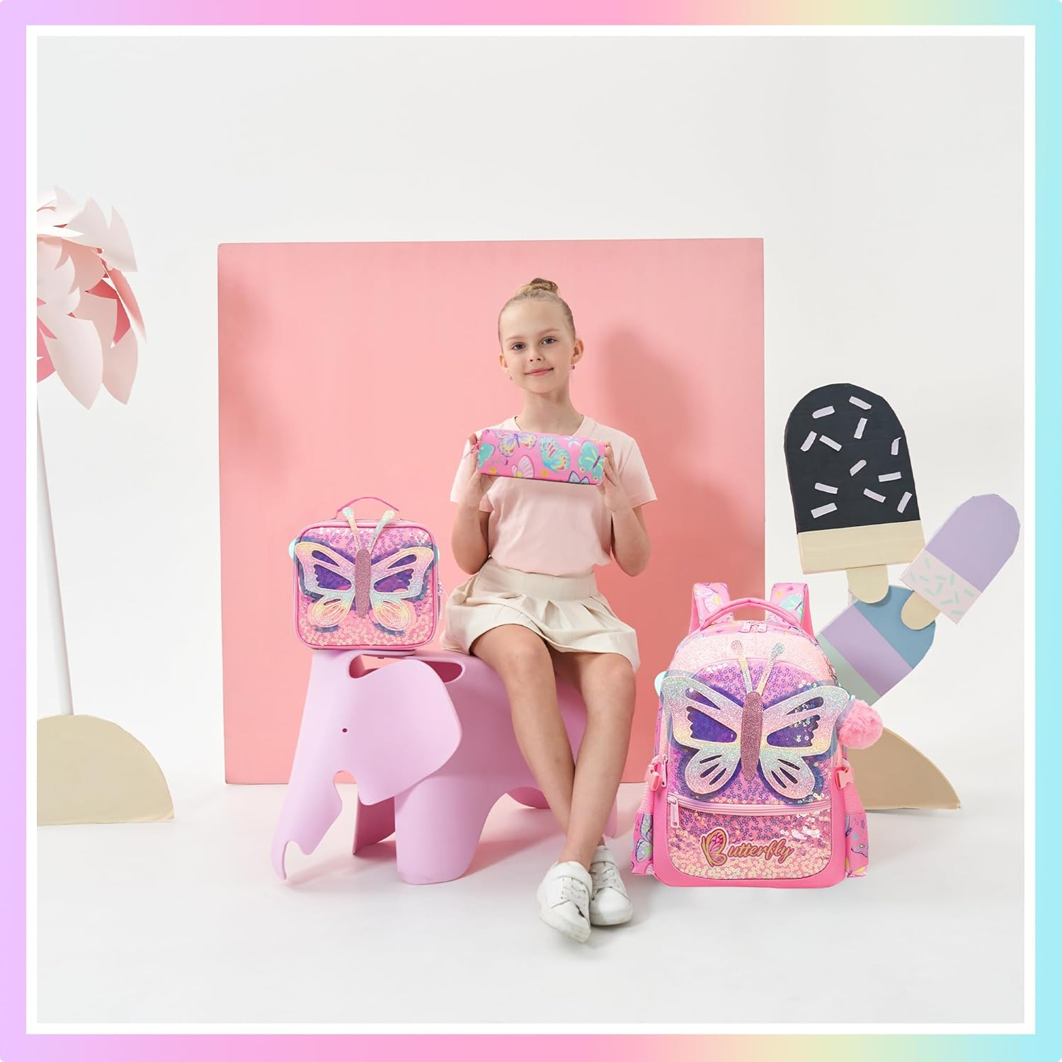 Meetbelify Backpacks for Girls School Backpacks with Lunch Box Pencil Case for Elementary Students Ages 8-10 image number 5