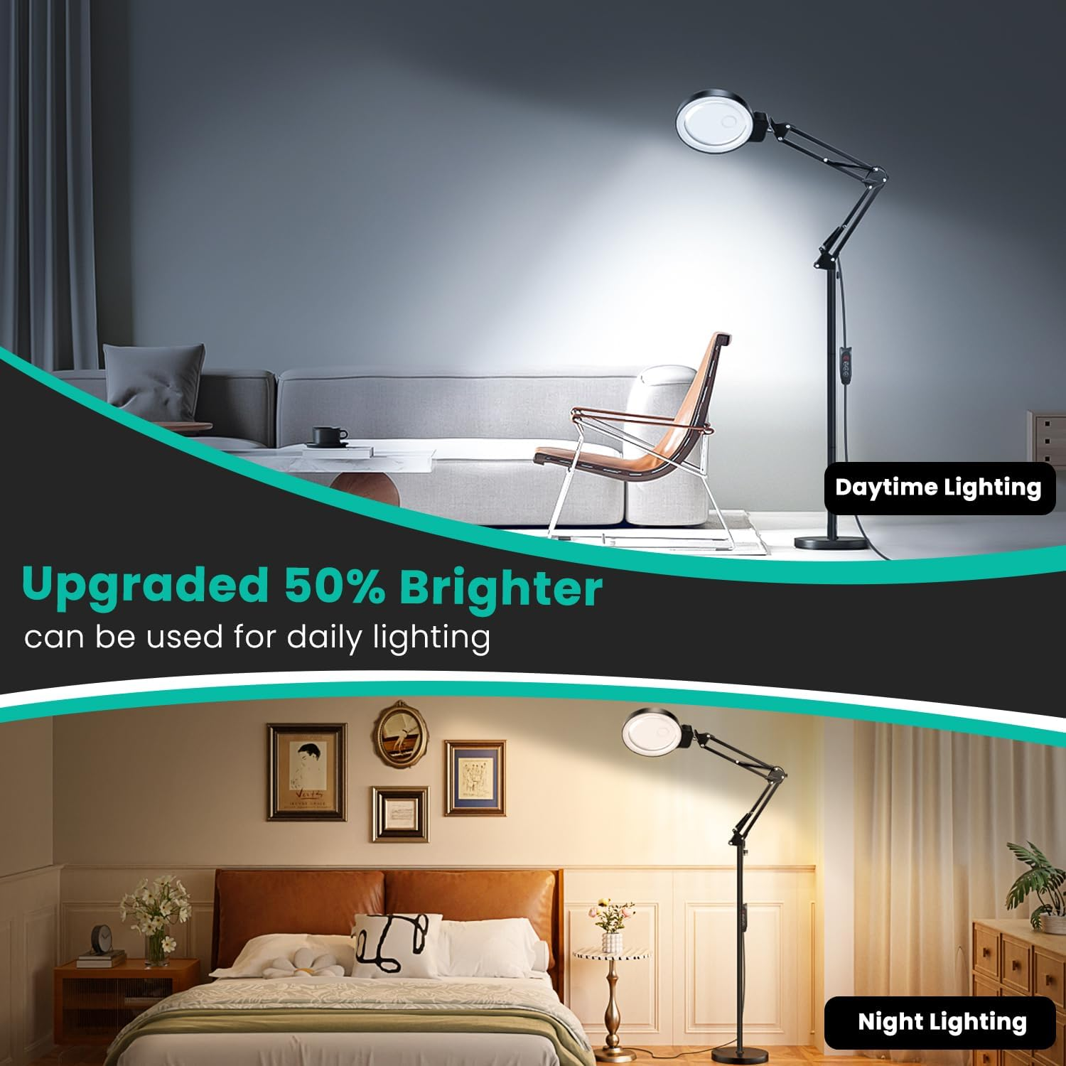 Lquan 20X 10X Magnifying Glass with Light and Stand, 72 LED Light, 3 Color Modes, Adjustable Brightness, 2 in 1 Adjustable Height Magnifier Floor Lamp for Repair, Sewing, Reading, Crafts, Hobbies image number 1