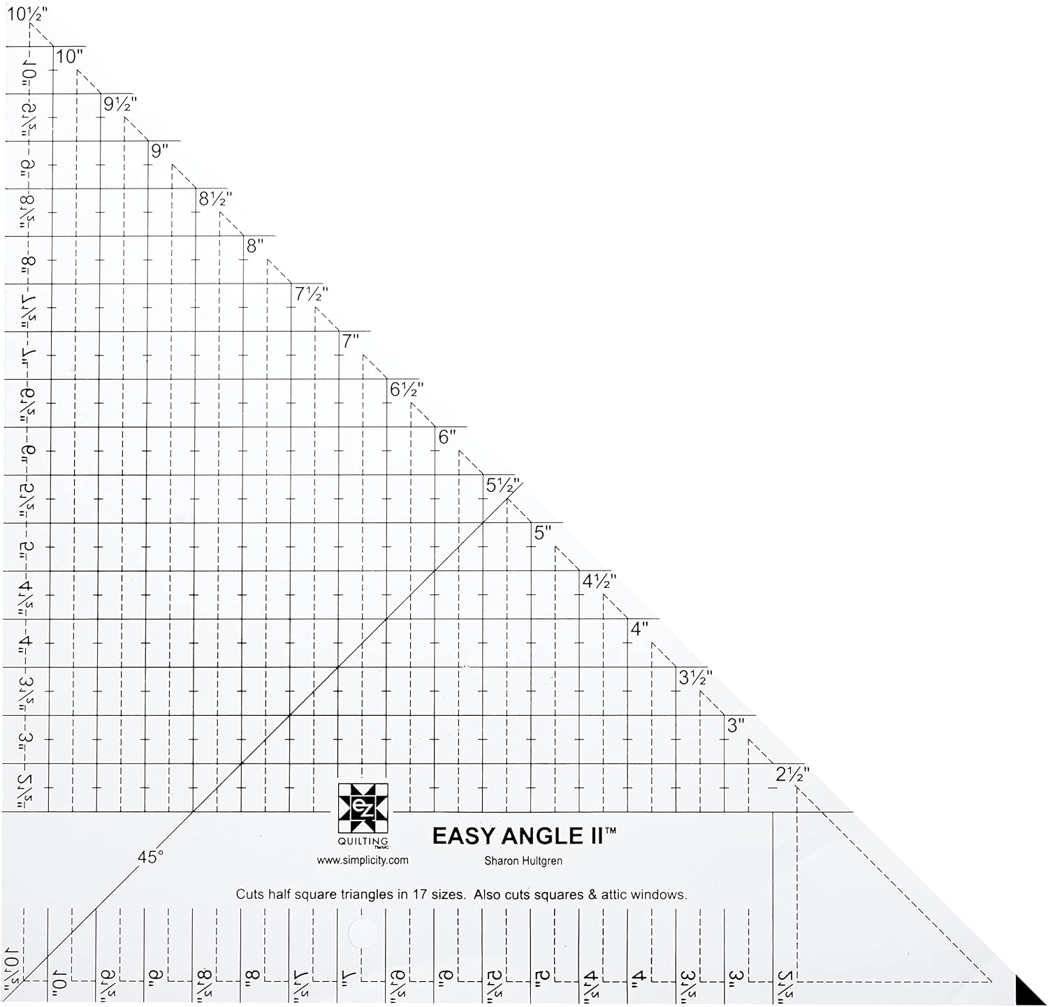 EZ Quilting, 10.5" Simplicity Triangle Ruler and Quilting Template, 10 Inches, Clear, Black image number 3