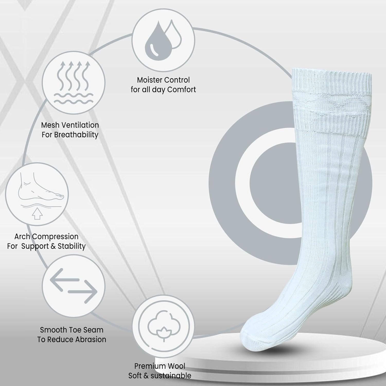 Scottish Highland Kilt Hose for Men, Ribbed Socks for USA Shoe Sizes, Wool Blend image number 1