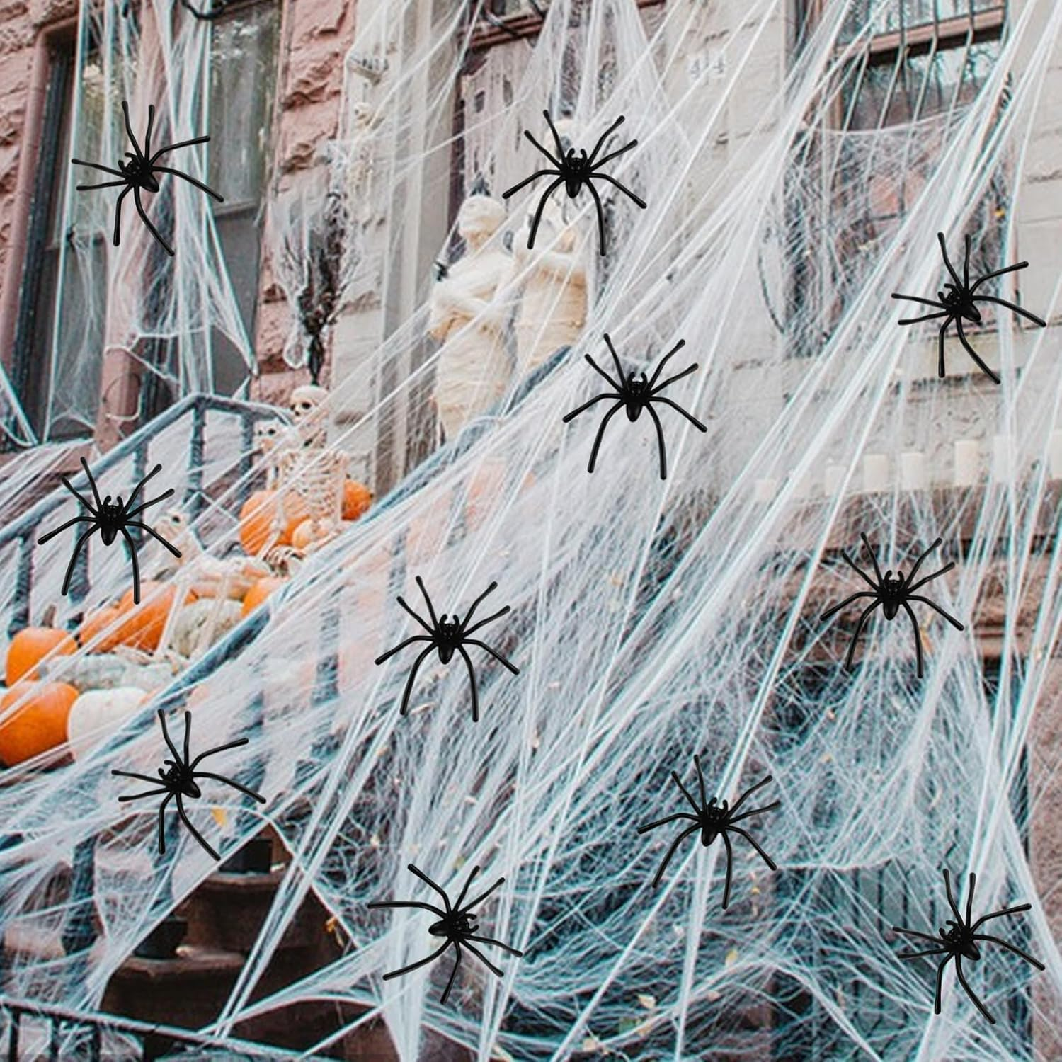 Large Halloween Spider Web Decorations - 50 Fake Spiders Included, Super Stretchy Cobwebs for Indoor & Outdoor Halloween Party Supplies image number 3