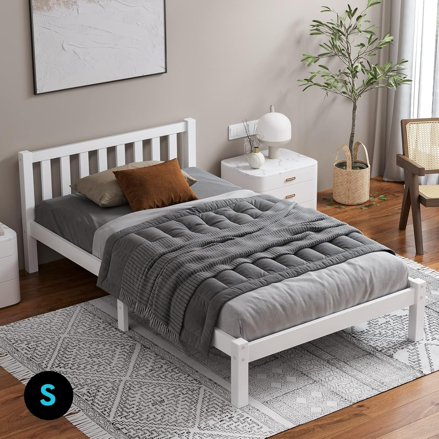 ALFORDSON Queen Bed Frame Wooden Bed Base with Solid Wood Pine Timber Slats, Mattress Base Platform with Storage Space, Oak Bed Foundation with High Headboard, Fenella Series Bedroom Furniture