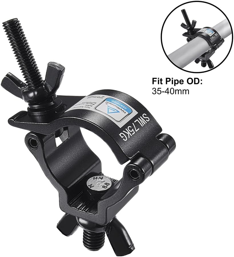 Truss Clamp Stage Light Clamp, 10PCS Gzhuonan Professional 35-40 Mm Aluminium Black Small Size Light Clamps with TUV Certified, Heavy Duty 165LB Lighting Clamps, Fit for 1.4-1.6 Inch OD Tube/Pipe image number 1