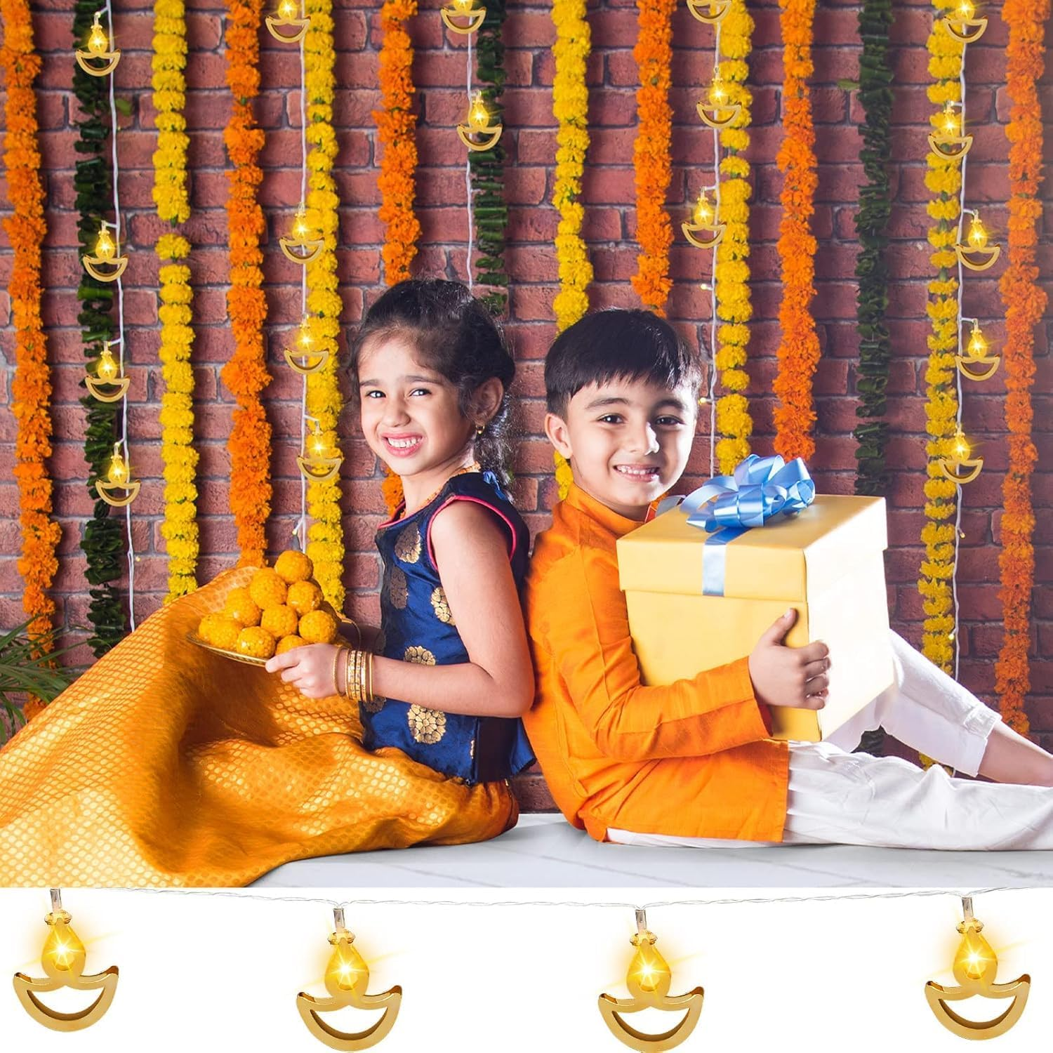 Tarpop 5.4 Ft Diwali String Lights, Warm White Decorative Starry String Lights Led Festival Lights Diya Fairy Lights for Diwali Wedding Party Indoor Outdoor Bedroom Lights Decoration image number 1