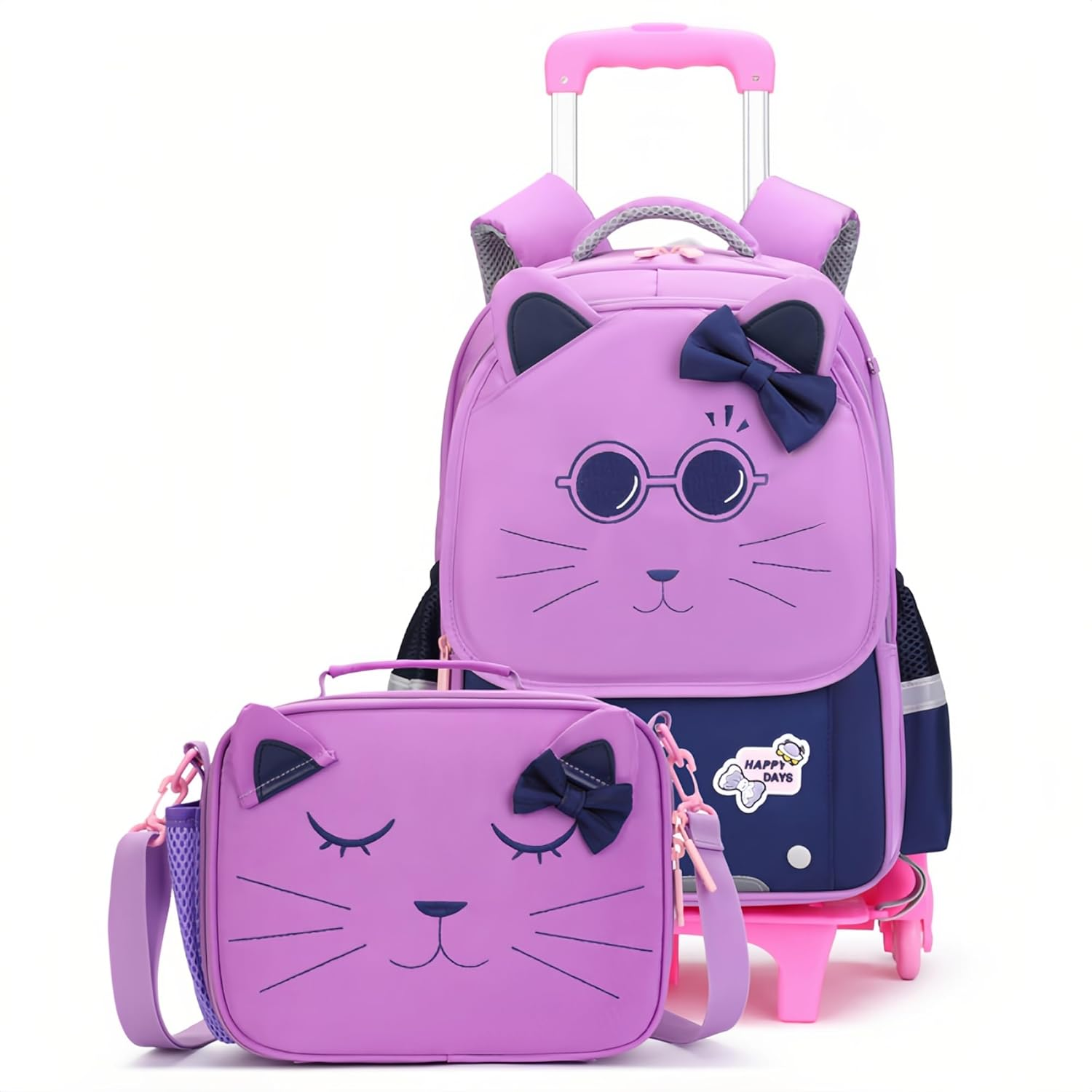 GRUOTEIS Cat Face Rolling Backpack for Girls Cute School Bag Backpack with Wheels image number 5