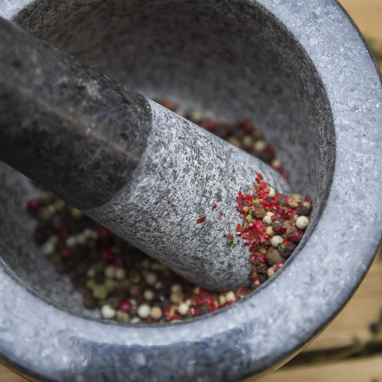 Chefsofi Mortar and Pestle Set - Black Polished Exterior - Standard 6 Inch - 2 Cup Capacity image number 4