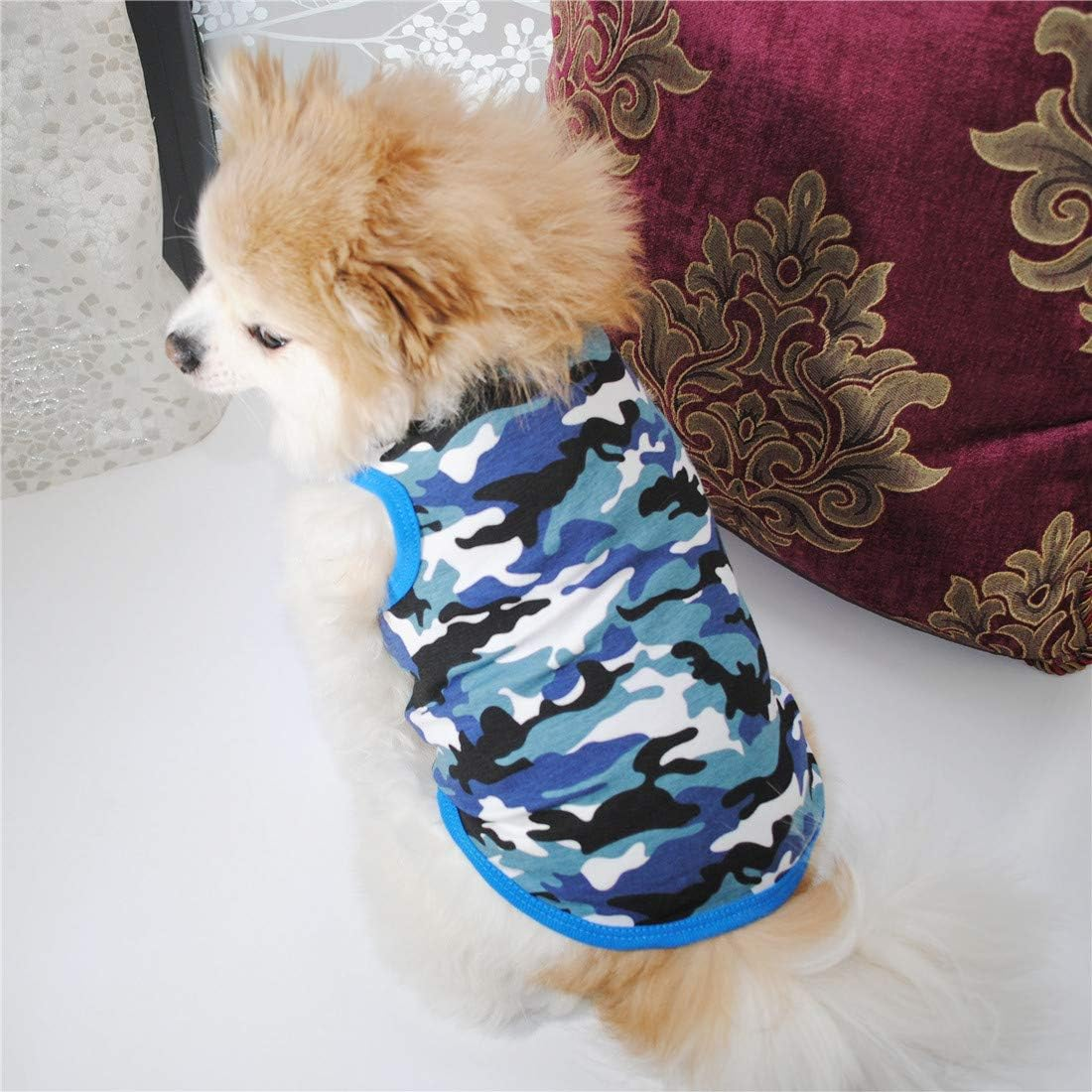 Alroman Dogs Blue Camo Shirts Pet Dog T-Shirt Puppy Tee Doggie Kitten Vest Clothes for Small Dogs and Cats Dog Camouflage Tank Top for Independence Day Puppy Summer Vacation Apparel Pet Beach Wear image number 3