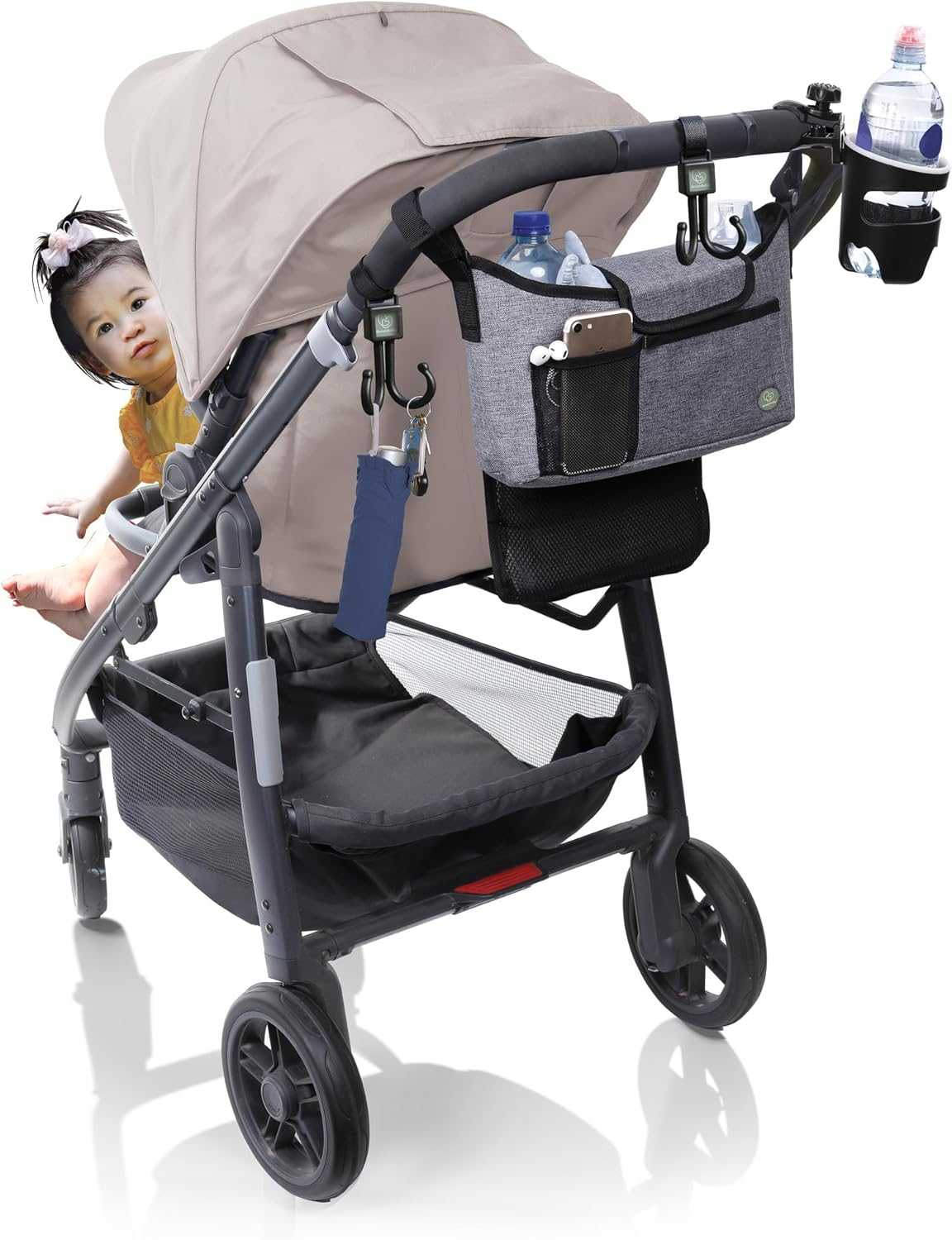 Dreambaby on the Go Pushchair Organiser Set for Travelling - Stroller Bag, Drink Holder and 2 Hooks image number 1
