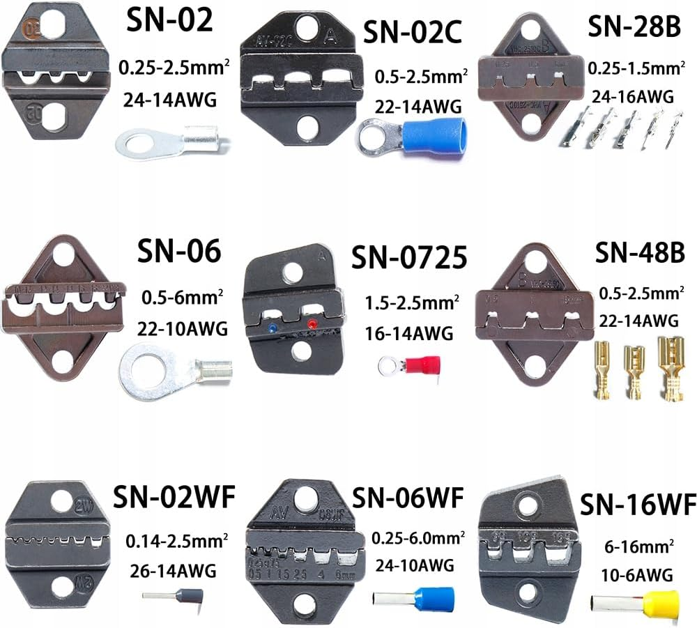 Crimping Tool Ratchet Ratcheting Wire Crimper Open Barrel Wire Crimping Tools Set 8 Interchangeable Jaws Terminal Connectors Electrical Pliers image number 4