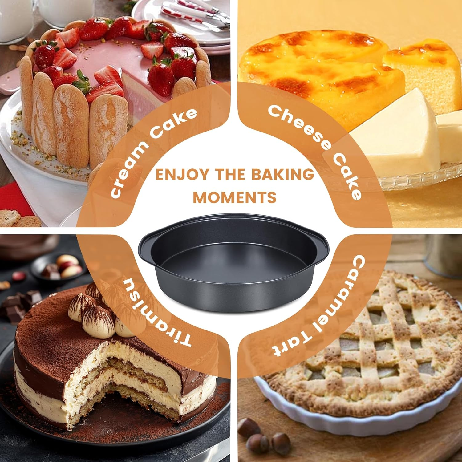 BEWOS 8 Inch round Cake Tin Set of 3 - Heavy Duty Carbon Steel Cake Pan with Handles, Non-Stick, Oven & Dishwasher Safe, Includes 100 Parchment Papers for Easy Release image number 5