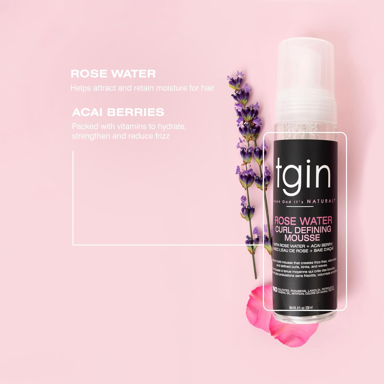 Tgin Rose Water Defining Mousse for Natural Hair - Curls - Waves - Low Porosity Hair - Fine Hair 8Oz image number 5