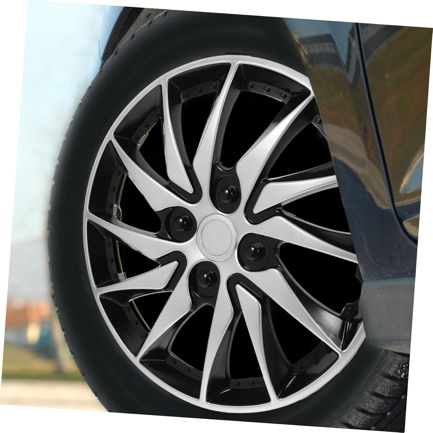 SOPOTUTU 14-Inch Silver Black Hubcap Wheel Cover for Car Hub Steel Rim Hub Case Compatible with Truck and Auto Replacement Wheel Caps for Vehicle image number 5