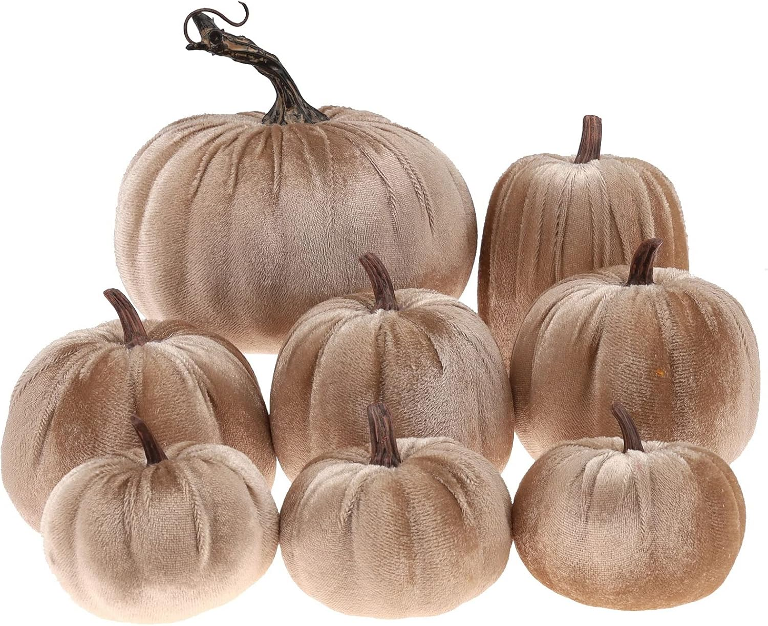 Gresorth 8Pcs Assorted Size Fake Handmade Champagne Velvet Pumpkins Artificial Fall Harvest Halloween Decoration for Home Kitchen Farmhouse Thanksgiving Wedding Festival