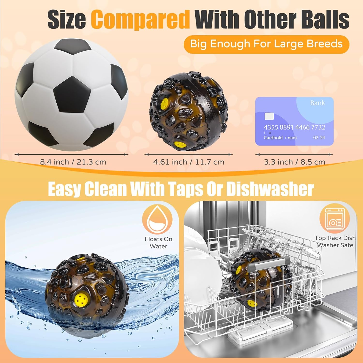 Interactive Dog Toy,Squeaky Giggling Sound,Durable for Small Medium Large Dogs,Tough Dog Ball Chew Toy,The Best Interactive Toy Ball for Dogs and Cats (Yellow) - Yellow image number 2