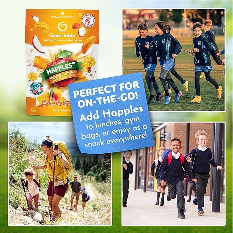 Gina&rsquo;S Table Happles 18G Freeze-Dried Fruit Snack &ndash; Natural Freeze-Dried Fruit &ndash; Apple Crisps &ndash; Healthy Fruit Snacks for Kids &ndash; Low-Calorie Snacks &ndash; Apple & Mango (10 Pack) image number 6