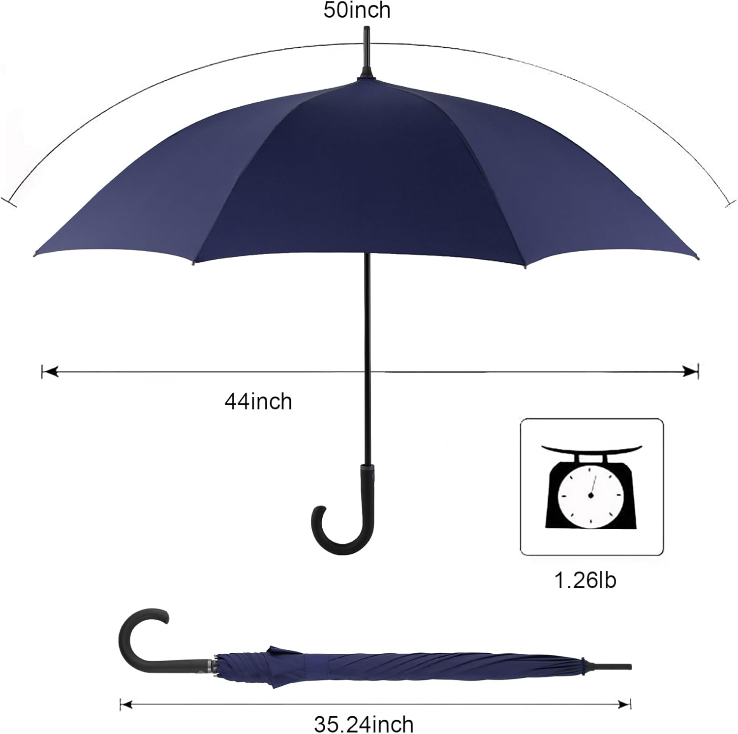 Large Stick Umbrella Windproof Automatic Open 50 Inch Umbrella with Hook Handle,Over Sized J Handle Umbrellas for Men and Women,Windproof Unbreakable Stick Rain Golf Umbrella. - Black image number 5