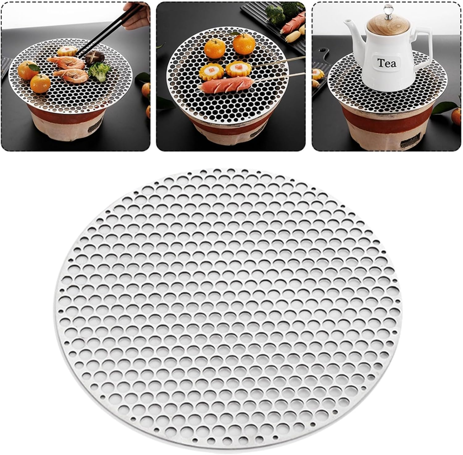 Grill Basket, Stainless Steel BBQ Grill Grate Basket Portable Outdoor Camping Net Barbecue Grill Rack round Grill Cooking Accessories for Grilling Vegetables Fishes(30Cm) image number 4
