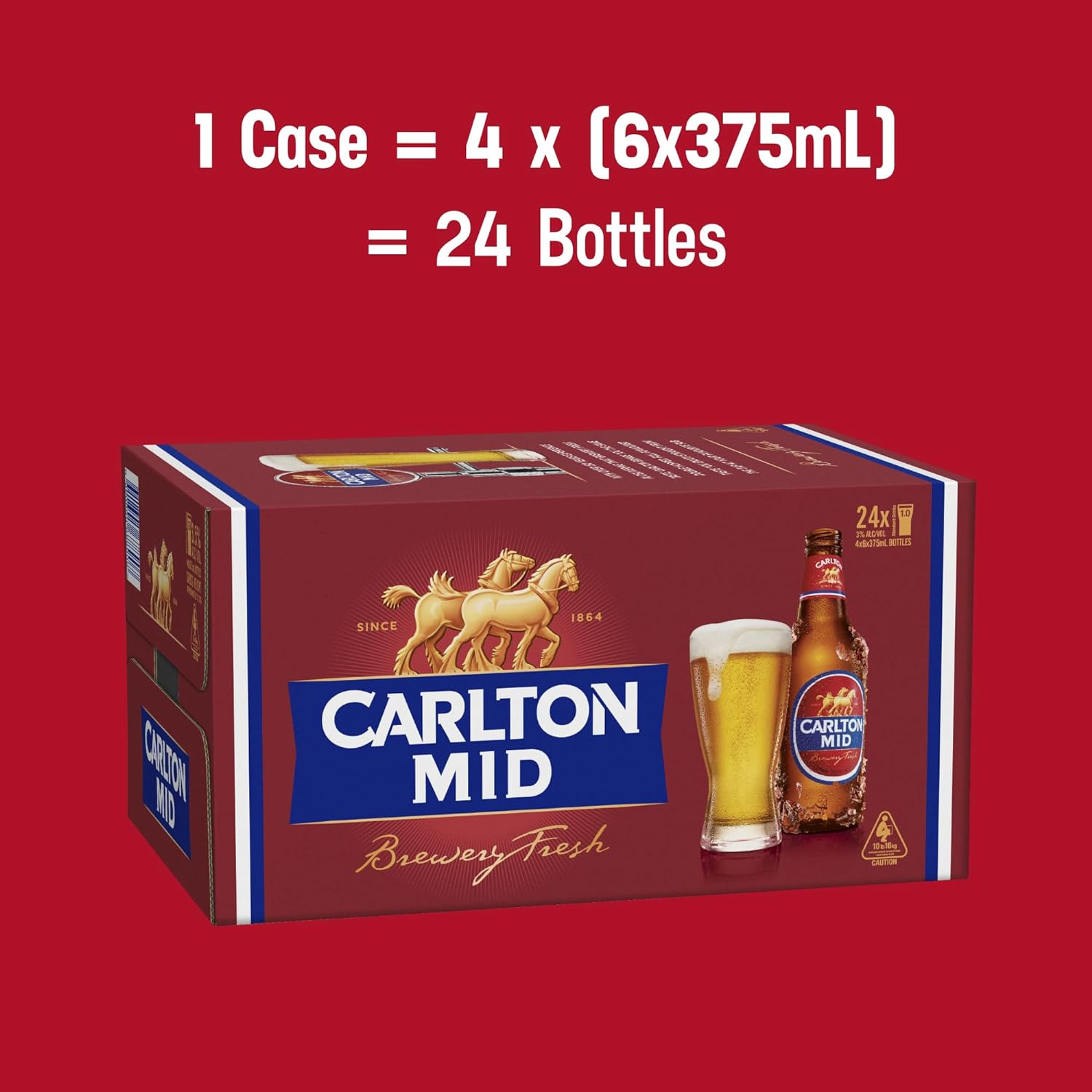 Carlton Draught Mid, Mid Strength Beer with Crisp Finish, Classic Australian Lager, 3% ABV, 375Ml (Case of 24 Bottles) image number 3