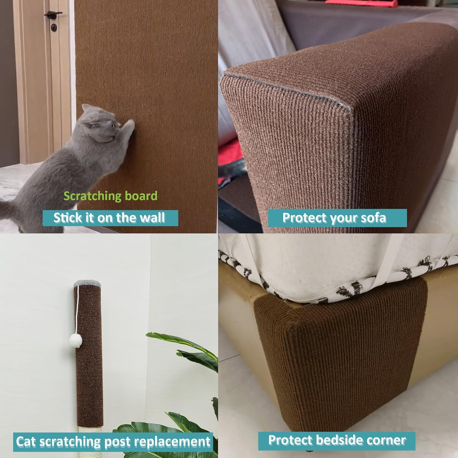 Cat Wall Scratcher，Couch Corner Protectors for Cats，78.7 * 15.8In Adhesive Carpet Remnants Roll，Sticky Furniture Scratch Guards(Brown) image number 2