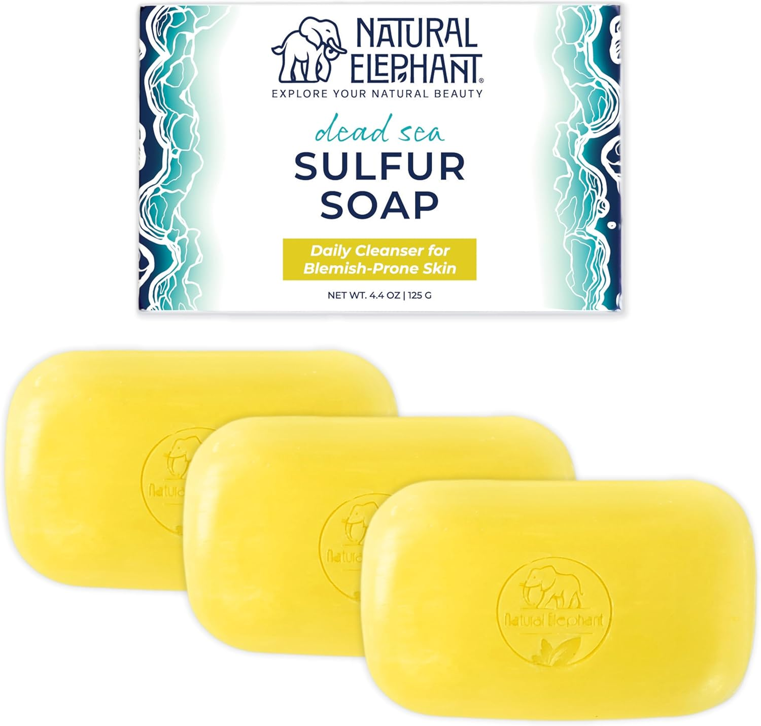 Natural Elephant Dead Sea Sulfur Soap 4.4 Oz with Dead Sea Salt, Aloe Vera, Sulphur Face and Body Cleanser Bar for All Skin Types (3 Pack (13.2 Oz Total)) image number 4