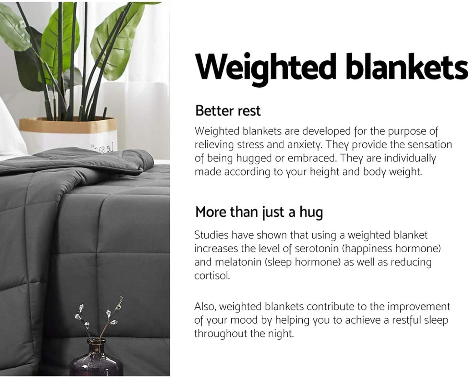 Giselle Bedding 11Kg Microfibre Weighted Blanket, Winter Blankets Rug Cover Adult Quilt for Bed Bedroom, Anxiety Relief Soft Machine Washable Relax Deep Sleep 152 X 203Cm Grey image number 2