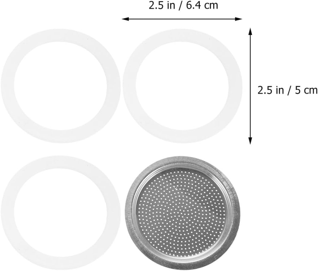 CONGARTENO Aluminum 3-Cup Stovetop Espresso Pot Replacement Gasket Set with 3 Silicone Sealing Rings and Stainless Steel Filter, Coffee Maker Accessories for Home Brewing