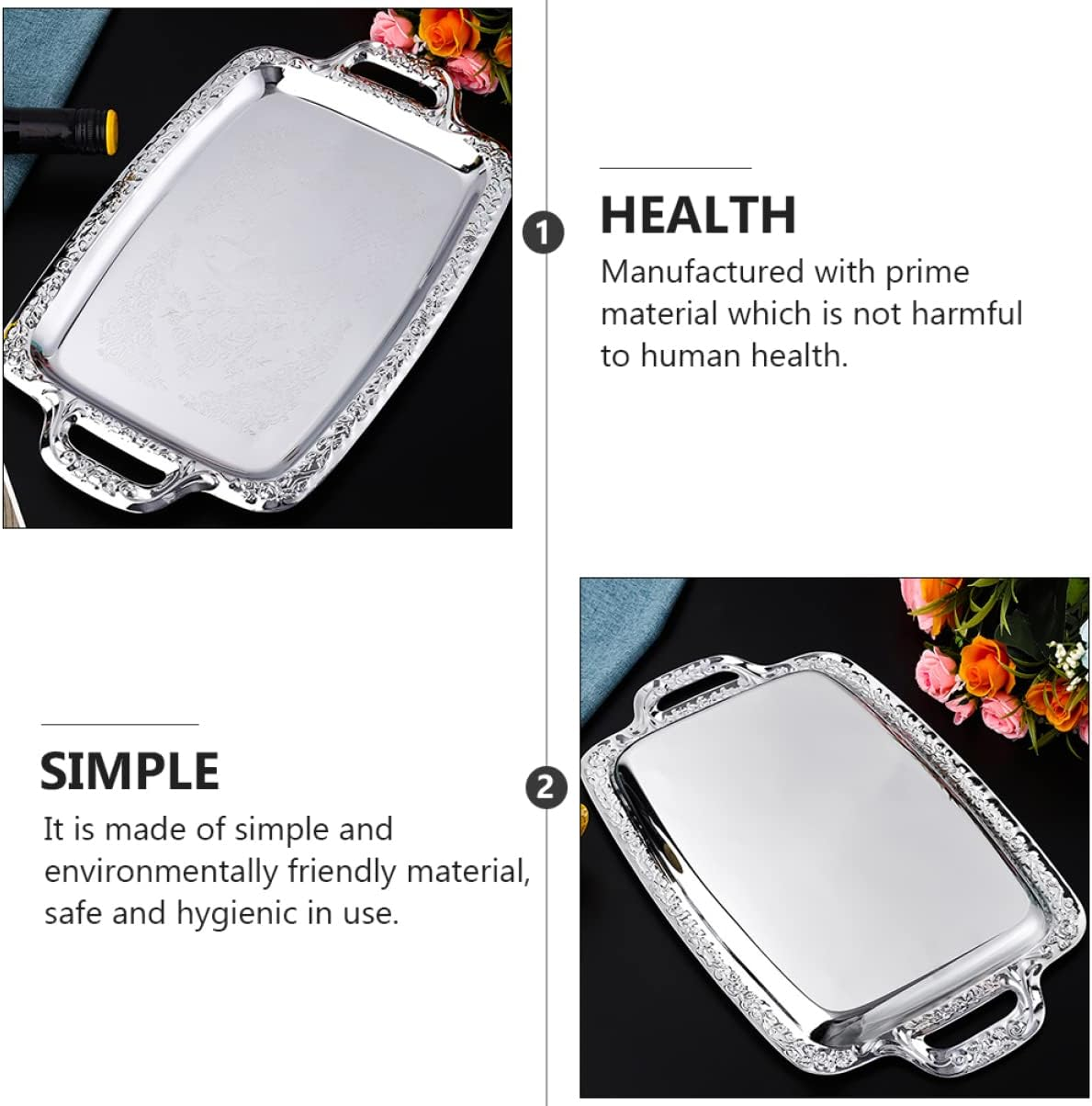 STOBAZA Silver Tray Decorative 1Pc Bread Tray Metal Cookie Plate Simple Rectangular Silver Tray image number 6