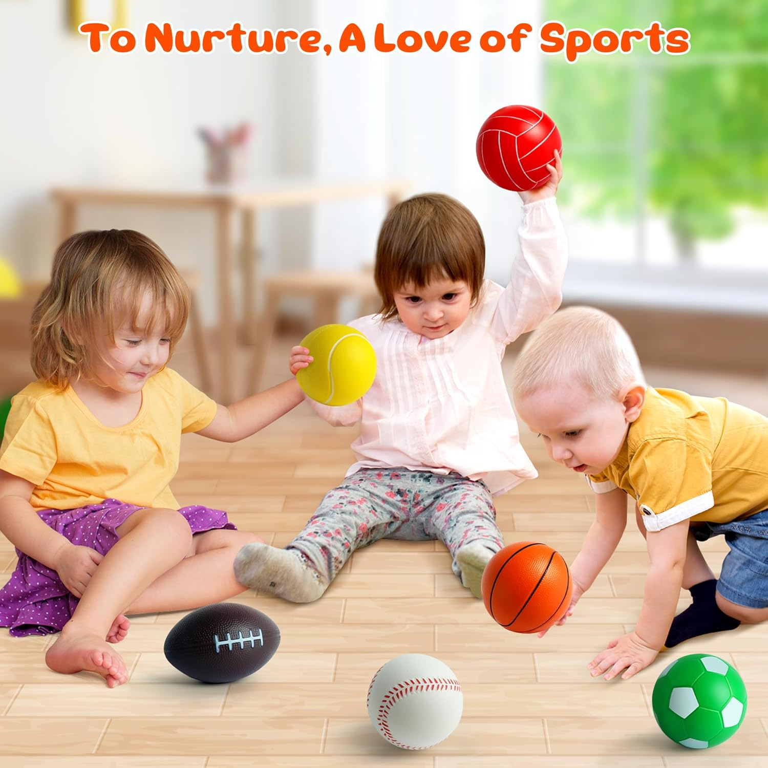 Mini Sports Balls Set for Toddler 1-3, First Sports Bag for Kids, Include 1 Each of 3.5" Foam Soccer, Tennis Ball, Basketball, Football, Baseball, Volleyball, Fun Baby Ball Toys, Set of 6 image number 2