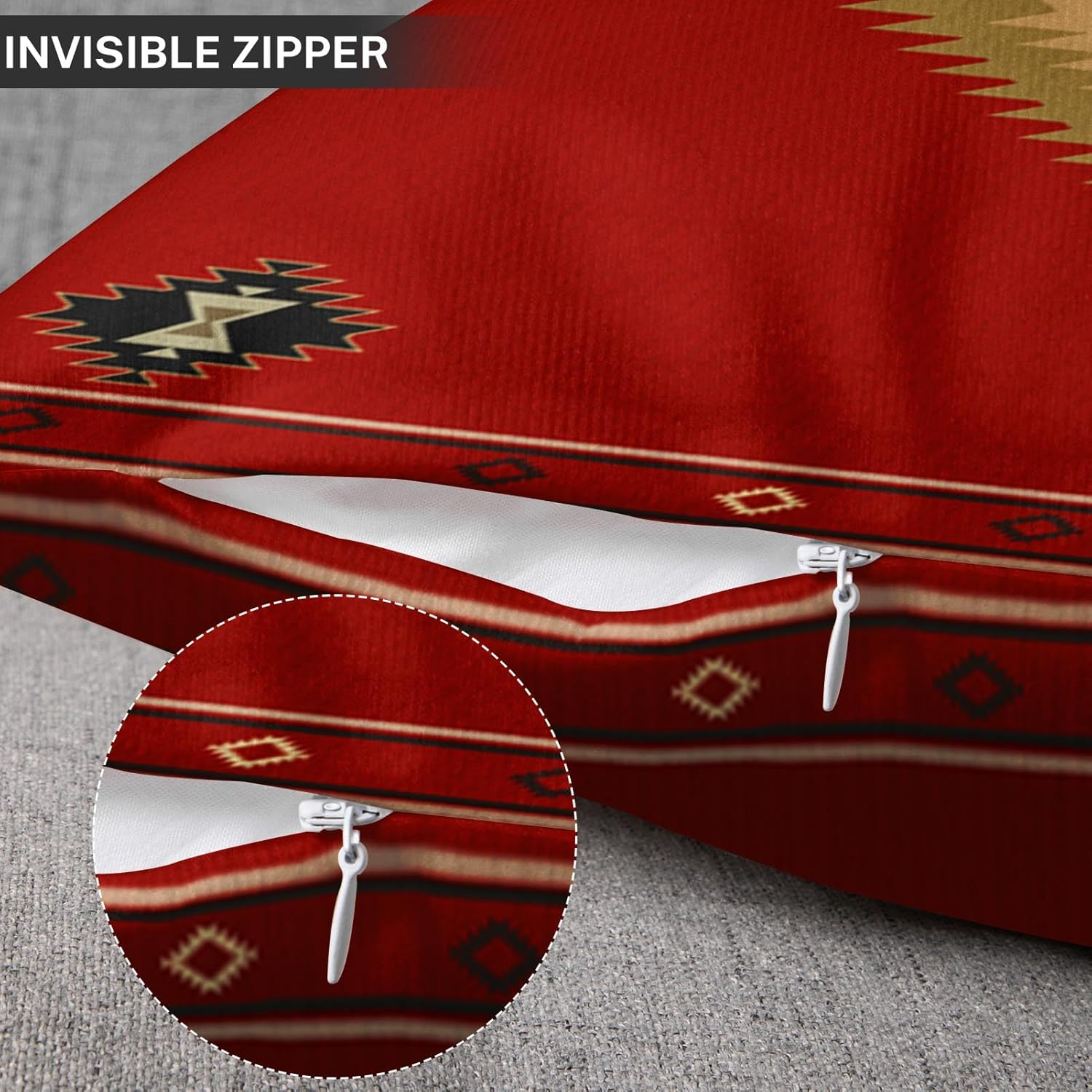 Artsocket Set of 4 Throw Pillow Covers South Southwest Western Tribal Red Native American Home Cultural Geometric Hue Country Decorative Pillow Cases Home Decor Square 18X18 Inches Pillowcases image number 3