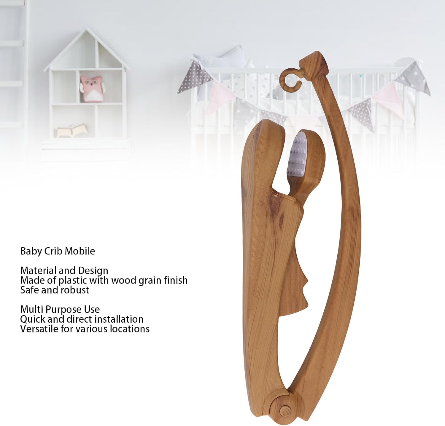 Crib Mobile Arm, Baby Crib Mobile Holder Nursery Mobile Arm Wood Grain Plastic Mobile Stand with Secure Grip for DIY Projects Crib Mobiles