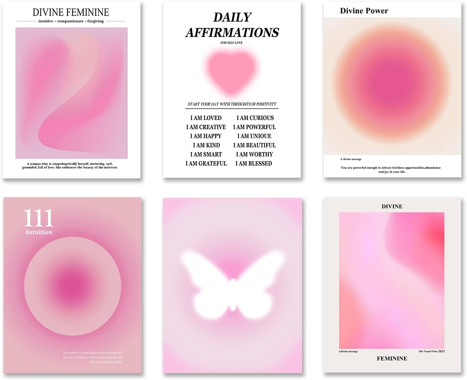 PWTXKAH Trendy Wall Art Prints Angel Number Poster Pink Aura Artwork Colorful Gradient Painting Daily Affirmations Women Picture Aura Poster Canvas Colorful Aesthetic Prints Room 8X10Inch Unframed - Pink image number 5