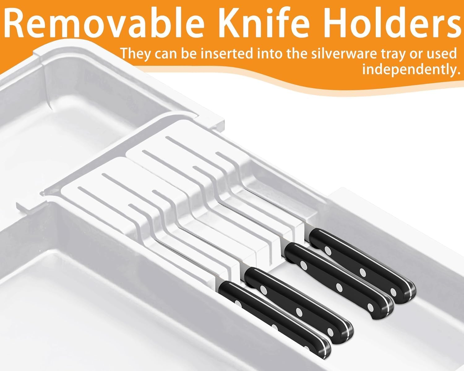 Expandable Cutlery Drawer Organiser, Adjustable Flatware and Utensil Tray for Kitchen，Kitchen Drawer Utensil Organizer, Expandable Cutlery Tray, 3 Dividers(White) image number 3