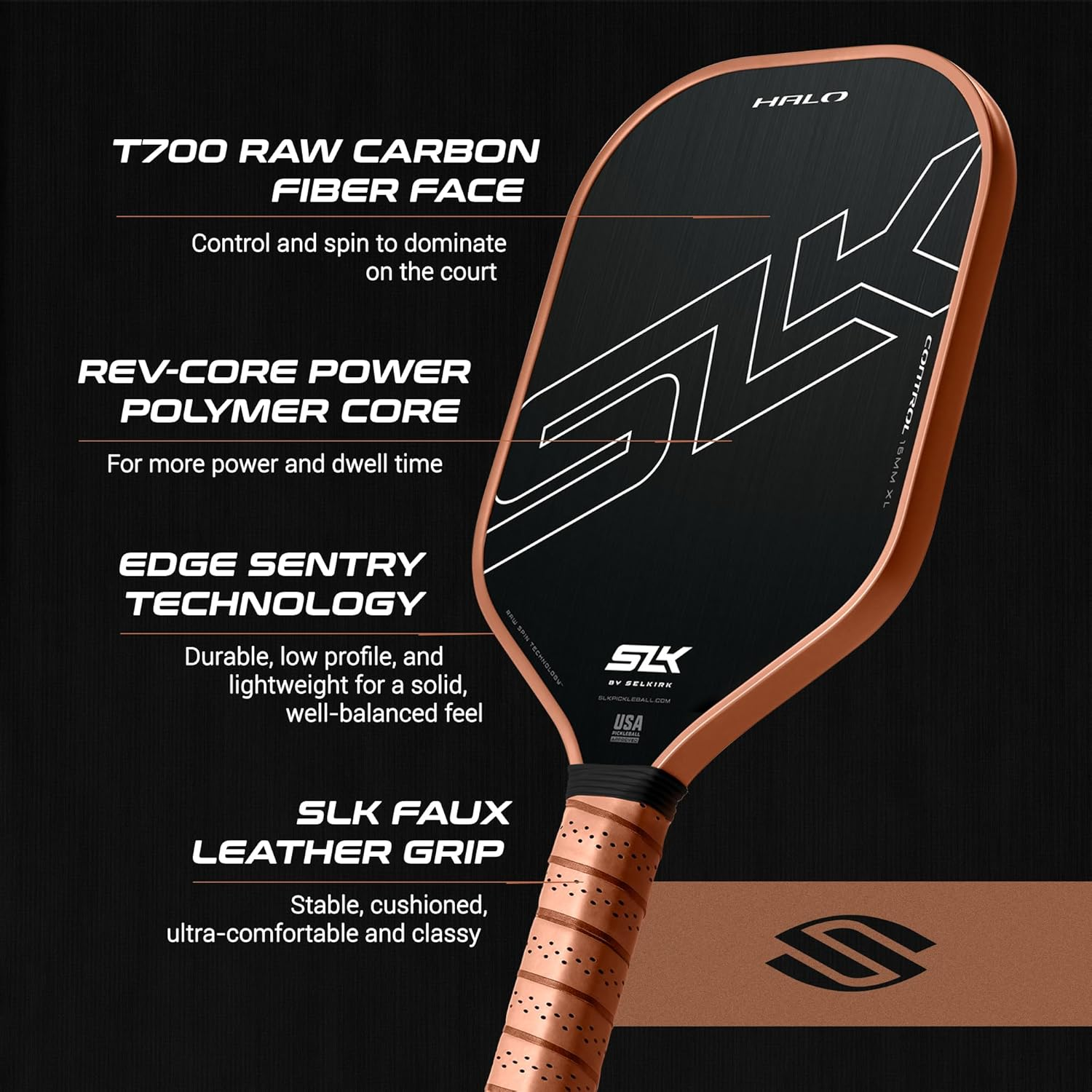 Selkirk SLK Halo Pickleball Paddle | Raw Carbon Fiber Pickleball Paddle with a Rev-Core Power Polymer Core | Pickleball Rackets Made in the USA | the Pickleball Paddle Designed for Ultimate Spin & Consistency