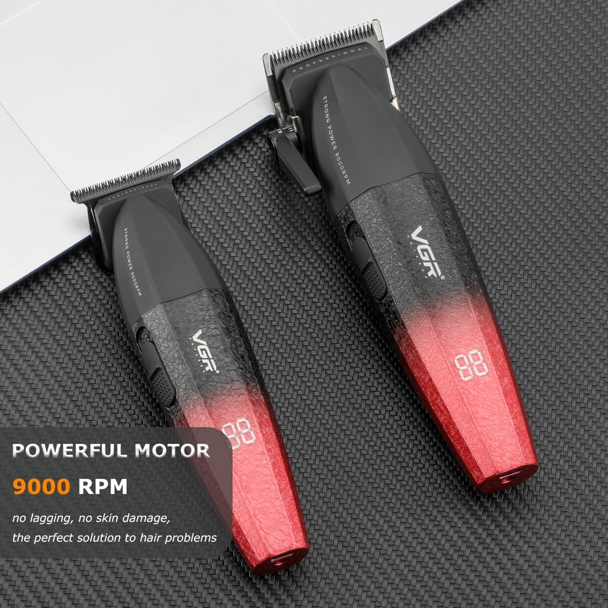 VGR 640 Professional Hair Clippers for Men, 9000RPM Cordless Barber Clippers and Trimmers Set, Zero Gap T-Blade Hair Cutting Kit, DLC Coated Ceramic Blade Barber Kit with LED Display(Red) - Red image number 6