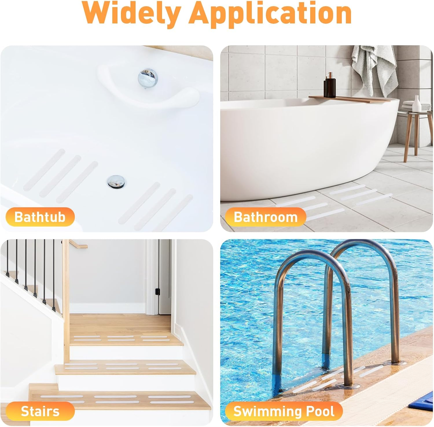 AGPTEK 36PCS Bathtub Non Slip Stickers, Anti-Slip Shower Strips with Strong Adhesive for Bath Tub Shower Bathroom Edge of Swimming Pool Stairs Ladders Boats, Clear image number 1