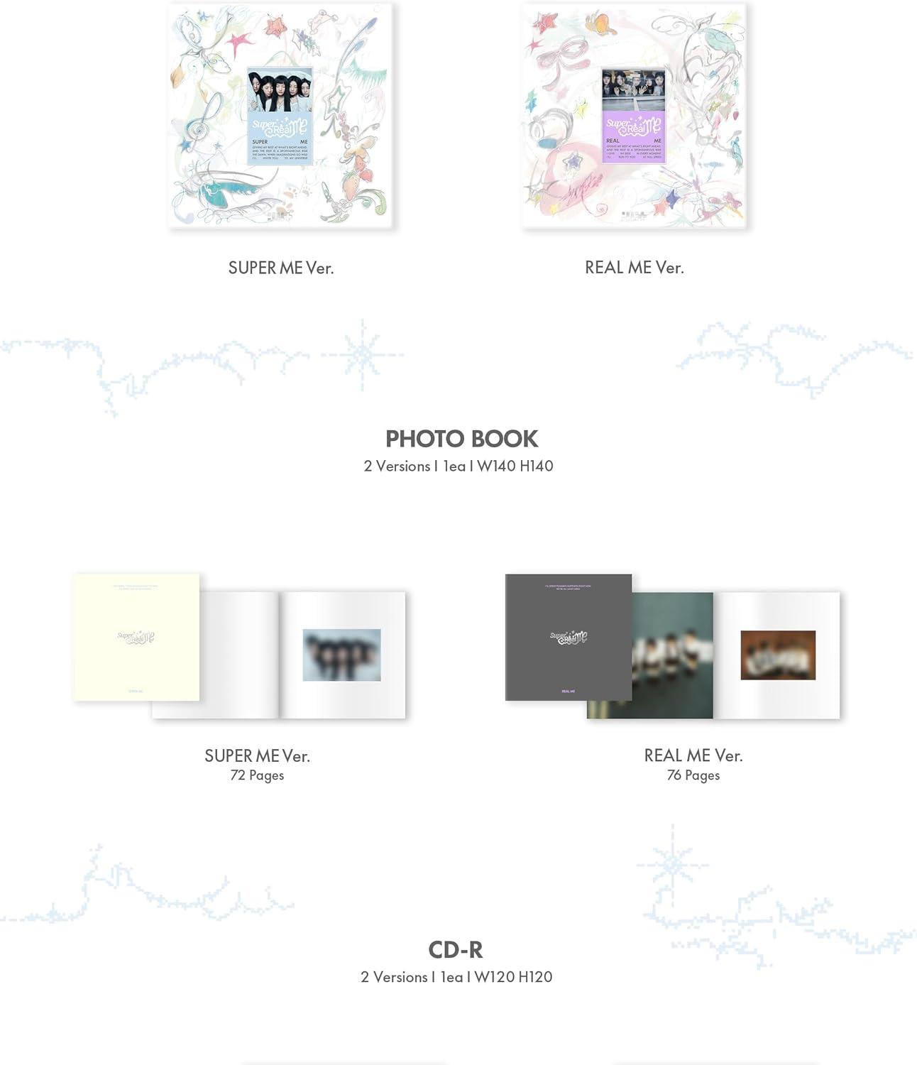 ILLIT Super Real ME 1St Mini Album Cd+Poster with Lyrics on Pack+Photobook+Photocard A+Photocard B+Sticker+Paper Magnet+Paper Ornaments+Tracking Sealed (Super ME Version) image number 2