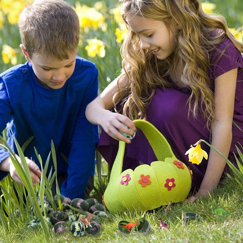 24 Pcs Easter Eggs Filled with Mini Dinosaur Figure Toys,Dinosaur Easter Eggs for Kids Easter Theme Party Favor, Easter Eggs Hunt, Easter Basket Stuffers Fillers. image number 1