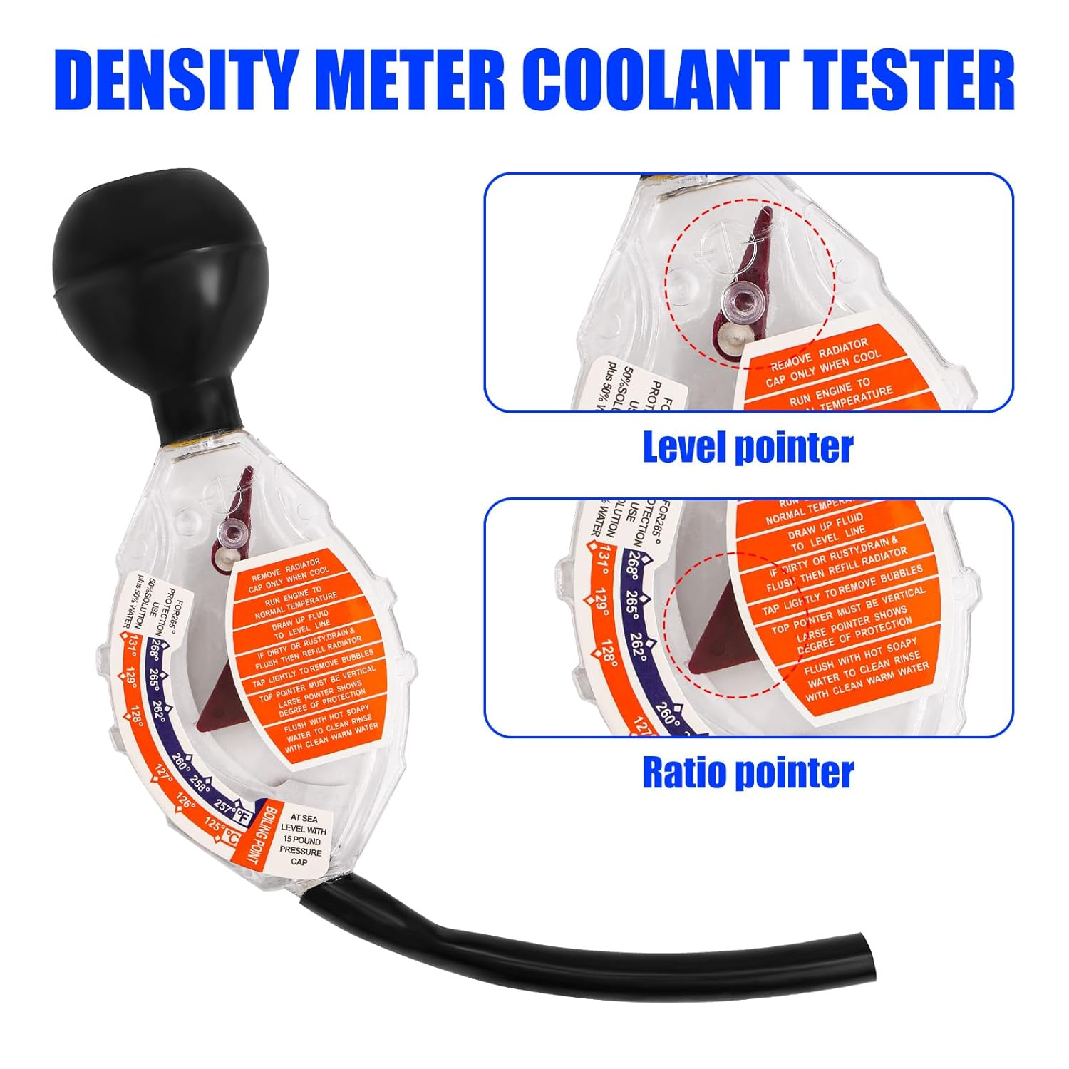 Antifreeze Coolant Tester, Dial Type High Accuracy Hydrometer Coolant Tester Universal Automotive Antifreeze Test Kit for Car Battery 6/12/24V Ethylene Glycol image number 4