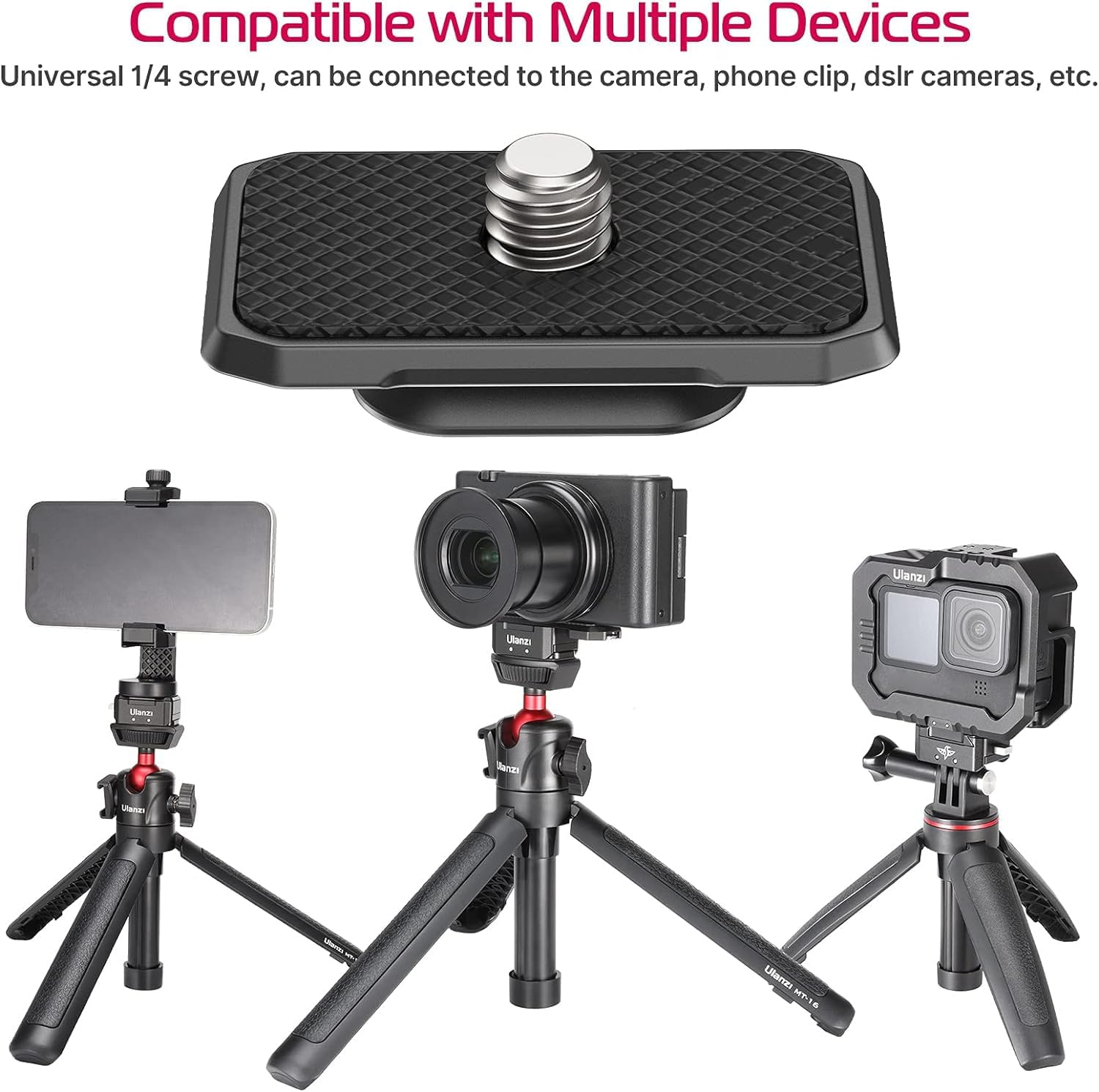 Camera Quick Release Tripod Mount, ULANZI Hummingbird DSLR QR Plate Adapter Vlog Filmmaking Quick Accessories Kits for Action Camera/Dji Zhiyun Gimbals/Dji Osmo Action/Insta360/ Canon/Sony/Nikon