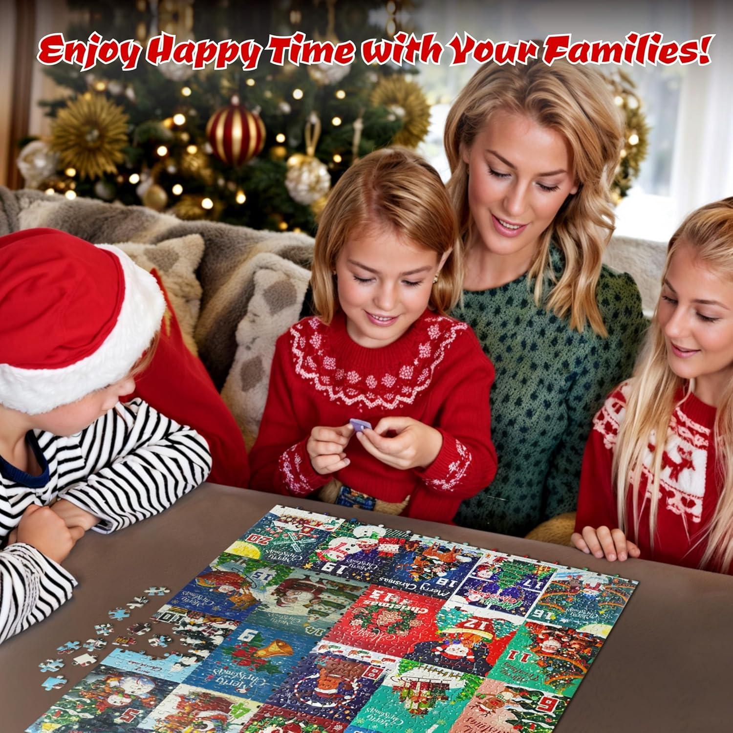 Advent Calendar 2025 Christmas Jigsaw Puzzles 1008 Pieces, 24 Boxes of Christmas Countdown Calendar Puzzles for Adults, Funny Holiday Puzzles for Kids as Christmas Decor image number 1